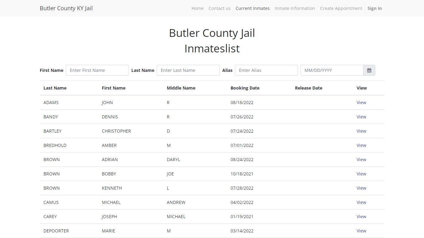 Inmates list | Butler County KY Jail